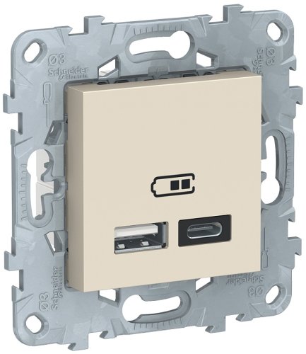 Розетка USB тип A+С без рамки Schneider Electric Unica New 2-м. 2400мА бежевый картинка